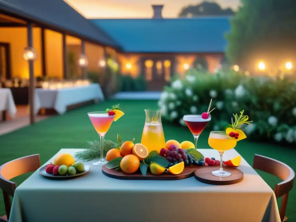 Exquisitos cocteles gourmet para fiestas en elegante jardín al aire libre