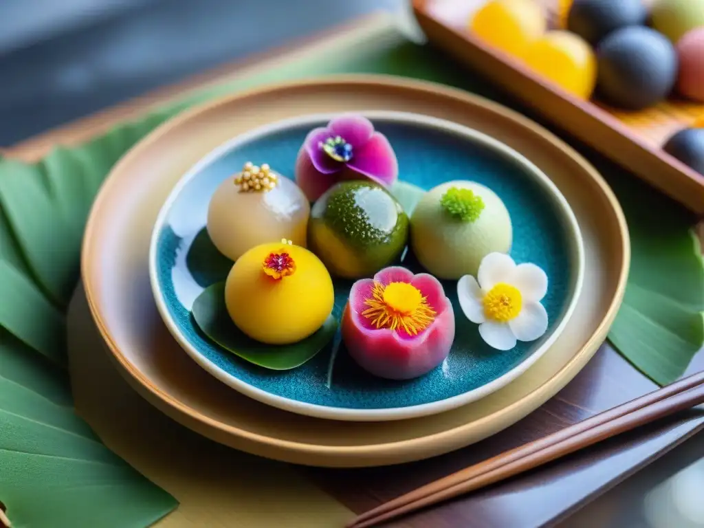 Dangos japoneses: arte y sabor en cada detalle Exquisitos dulces japoneses Dangos gourmet, detalle y color en armonía culinaria