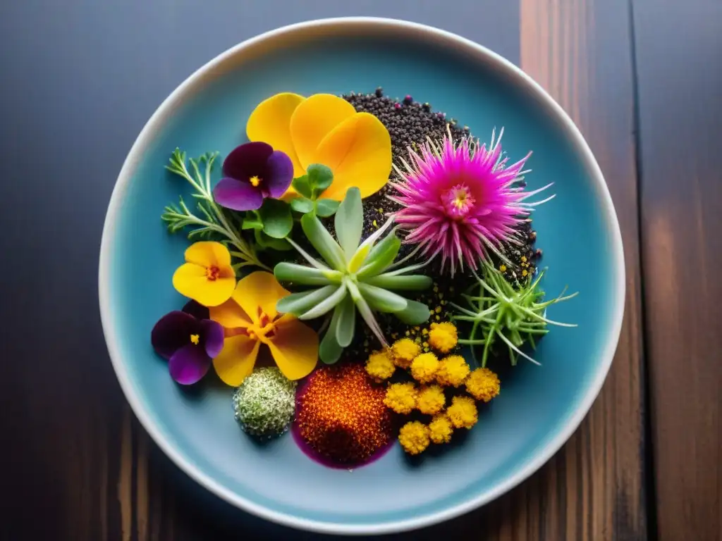Exquisitos superalimentos mexicanos en alta cocina, presentados con elegancia y colorido en plato de cerámica moderno