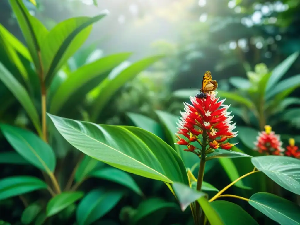 Un exuberante jardín tropical con galanga y jengibre