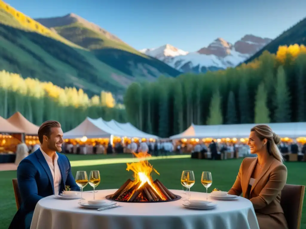 Un festín gourmet en Aspen con chefs renombrados y montañas nevadas al fondo