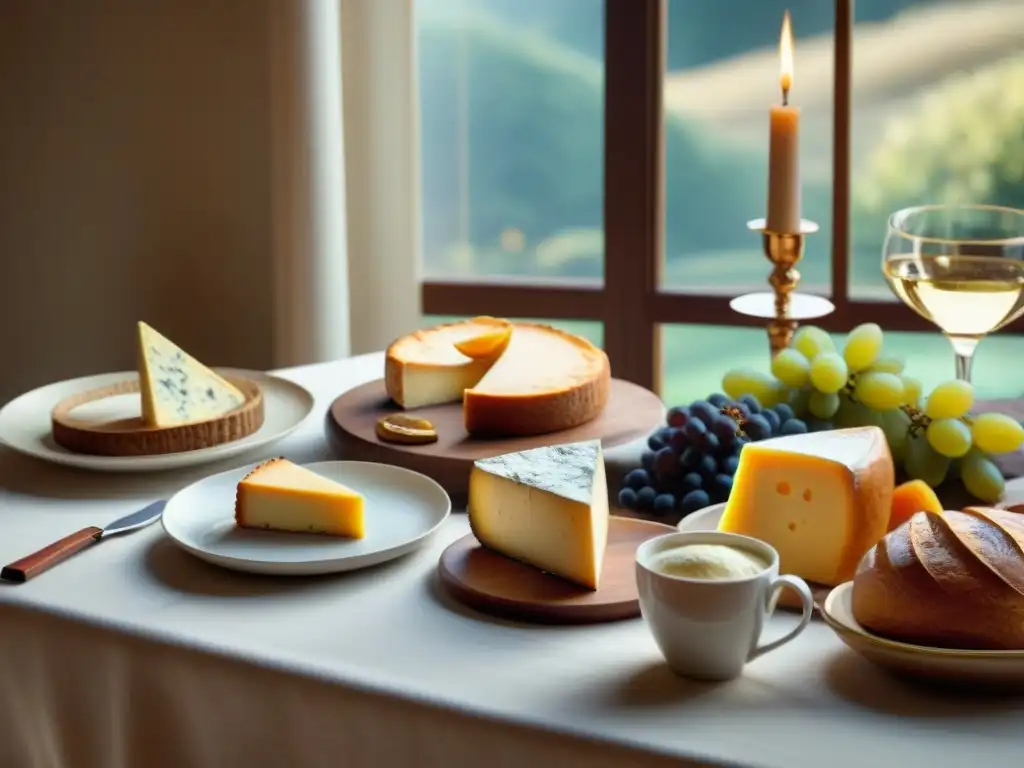 Un festín gourmet en una mesa elegante, con productos exquisitos y una atmósfera refinada