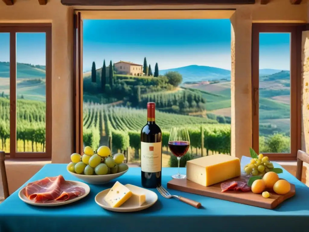 Un festín italiano en una villa toscana entre viñedos y olivares