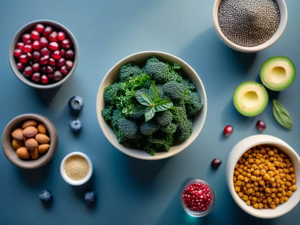 Un festín vibrante de superalimentos frescos en una cocina radiante