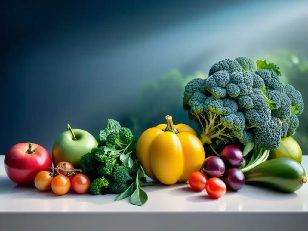 Un festín visual de frutas y verduras frescas en una encimera de cocina moderna