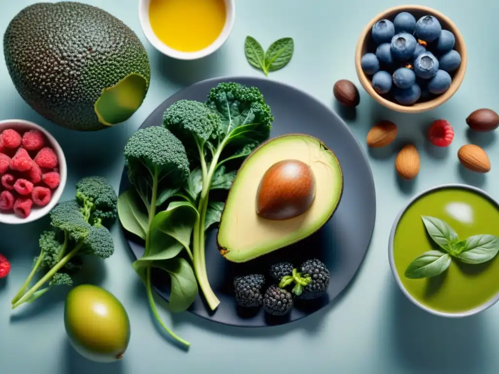 Un festín visual de superalimentos coloridos y saludables en una cocina moderna