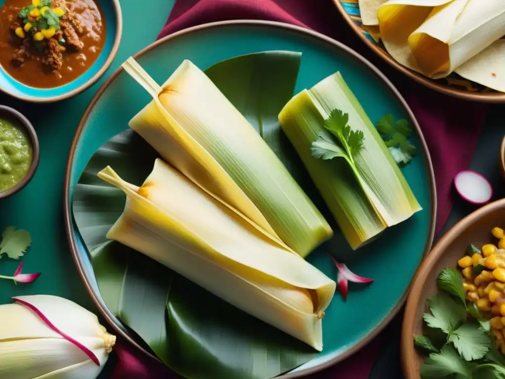 Un festín visual de tamales prehispánicos gourmet en plato de talavera mexicana