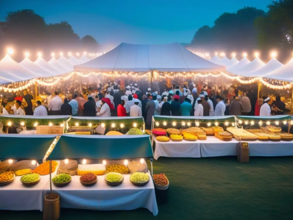 Festival gastronómico: chefs, platos coloridos y energía Festivales alta cocina: chefs estrellas brillan en escena entre delicias y energía festiva al anochecer