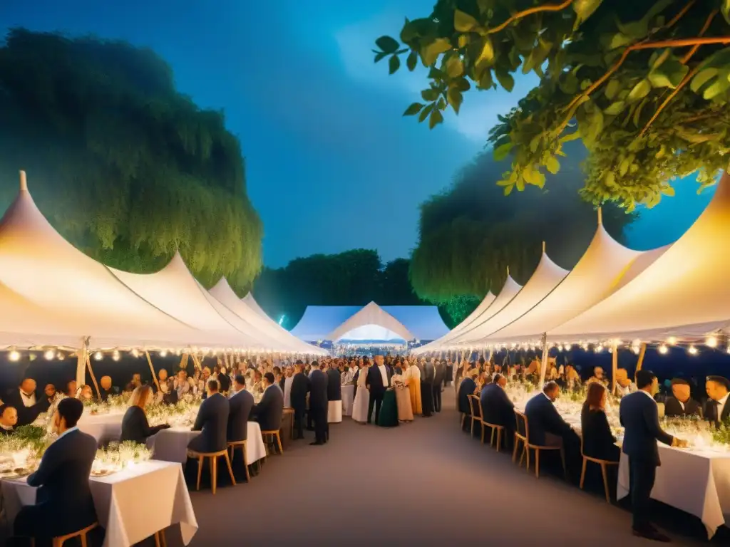 Exquisita escena de festival gastronómico de lujo Festivales de alta cocina con chefs estrellas preparando exquisitos platos en un animado ambiente sofisticado