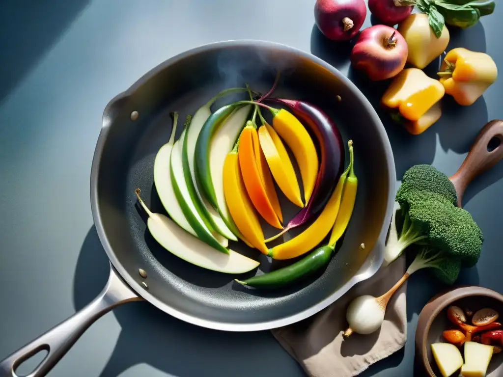 Frutas y verduras caramelizándose sin azúcar en sartén