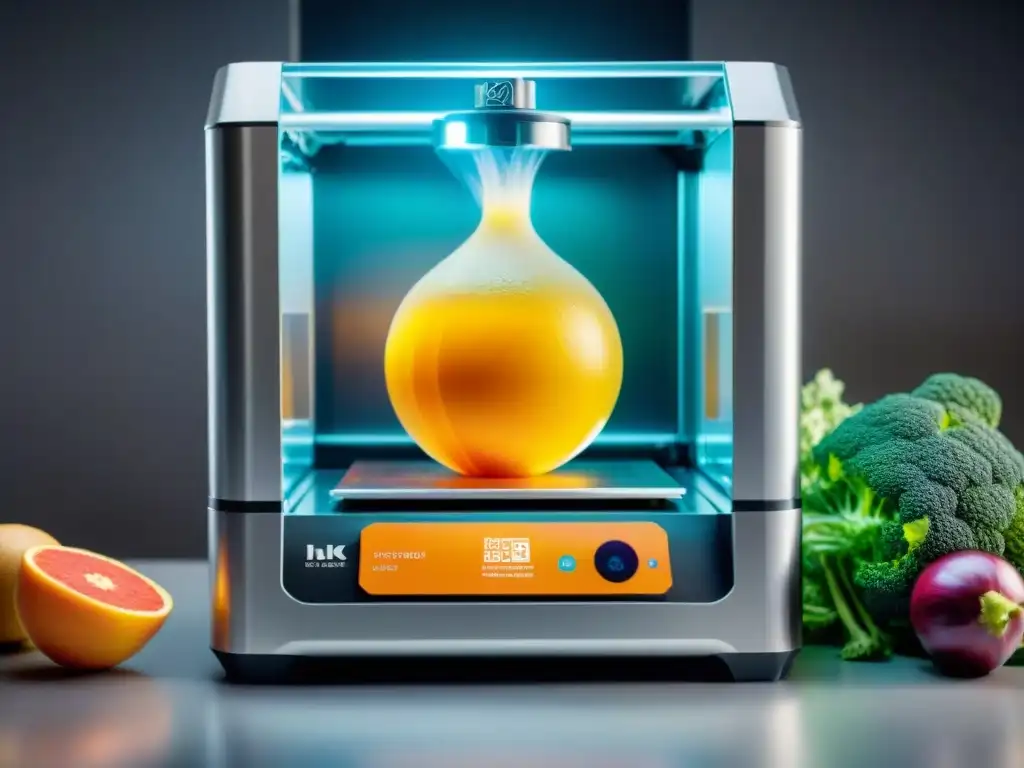 Futurista impresión 3D alimentos desafío con vibrantes detalles y fusión de tecnología y arte culinario