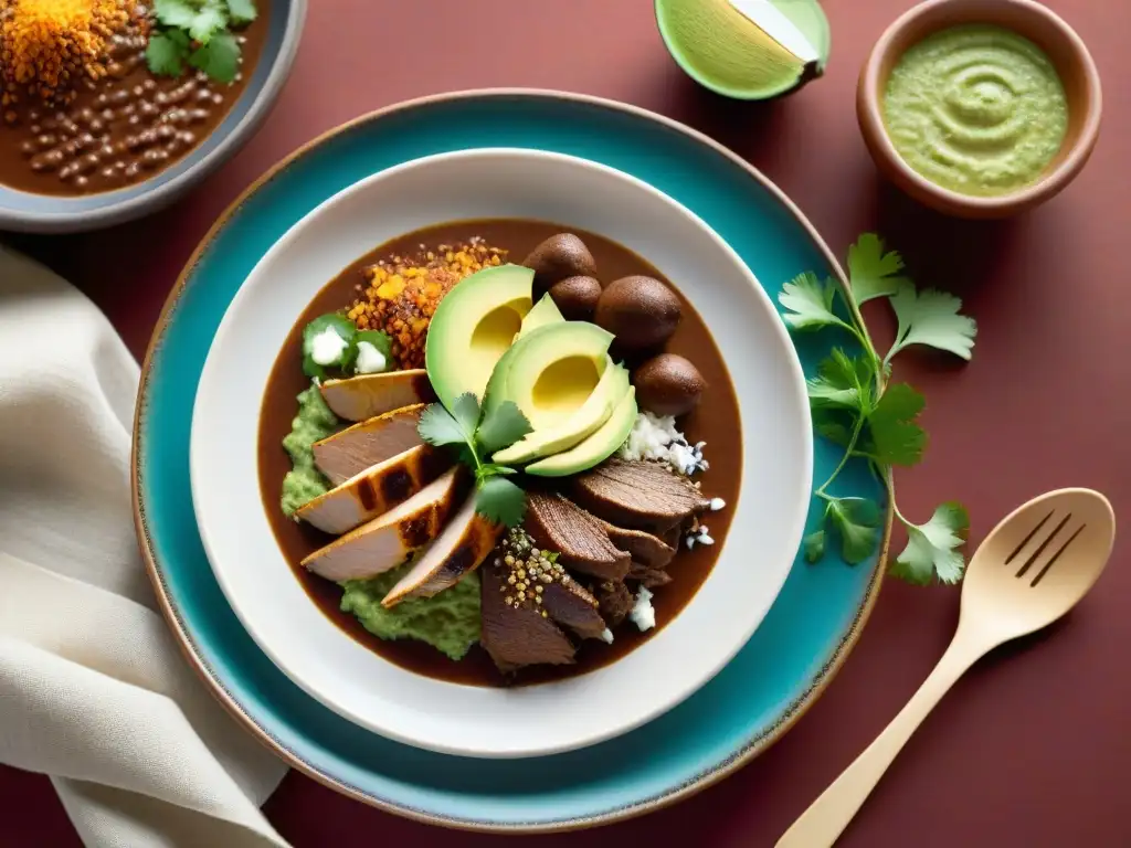 Fotografía gastronómica que captura la tradición y cultura de un exquisito mole mexicano en plato de Talavera