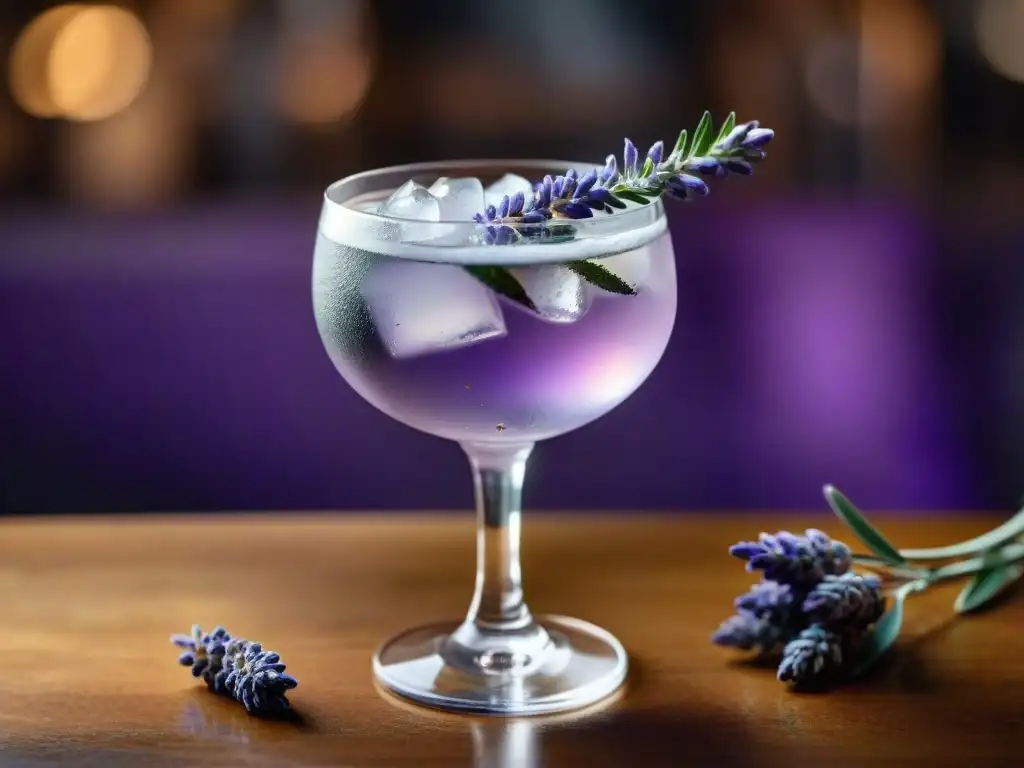 Un Gin Tonic con Lavanda en un elegante bar