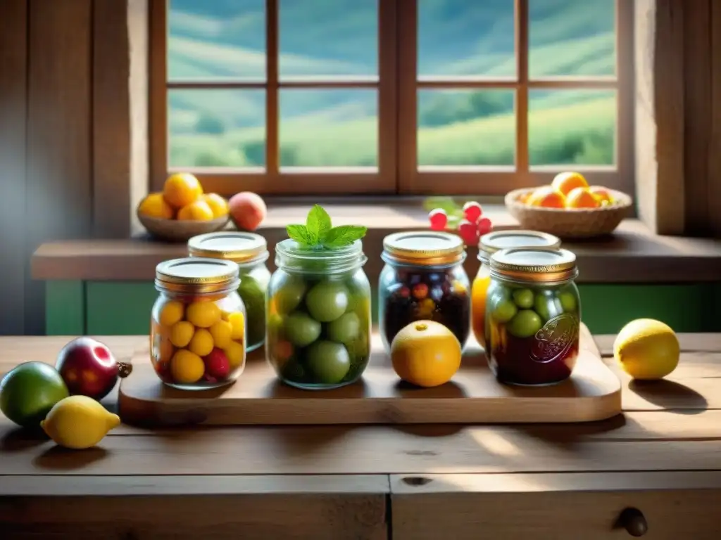 Un grupo de artesanos elaborando frutas en almíbar artesanales en un escenario campestre lleno de color y tradición