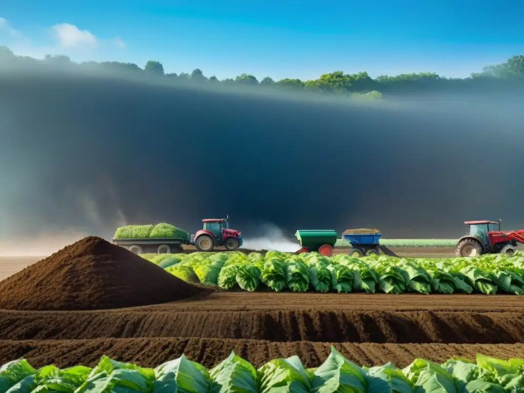 Un grupo diverso de agricultores y profesionales urbanos colaborando en el compostaje efectivo con granjas locales