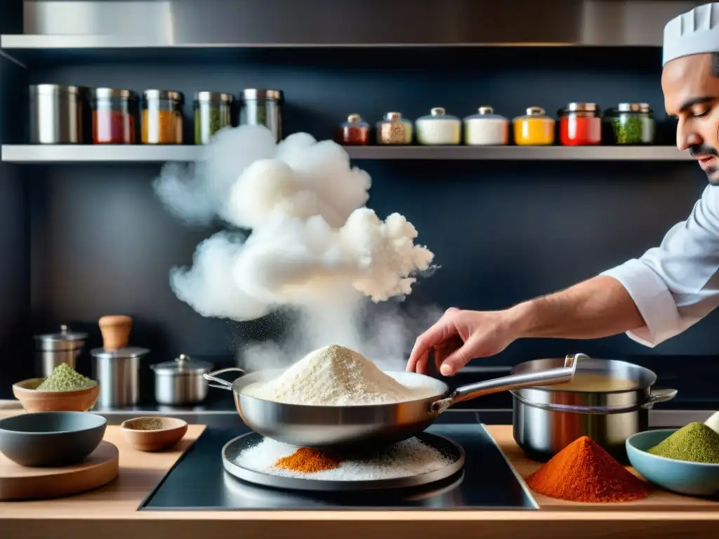 Las hábiles manos de un chef estelar crean un plato delicado en una cocina moderna