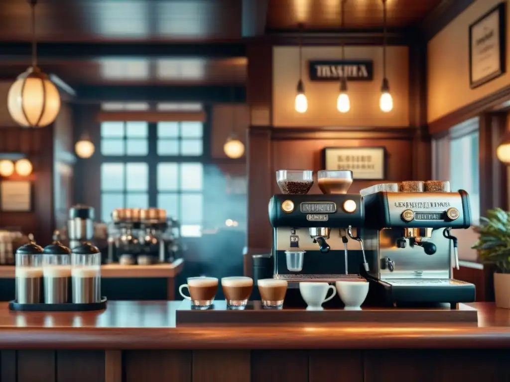 En una histórica cafetería, baristas en trajes clásicos sirven café en un ambiente tradicional y acogedor