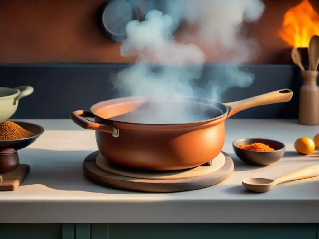 Un hogar acogedor con utensilios de cocina tradicionales en un fuego lento