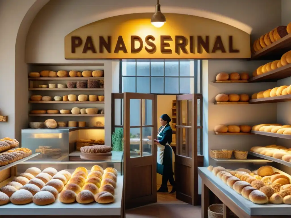 Un horno de panadería artesanal iluminado al amanecer, donde panaderos artesanales dan vida a pan gourmet con alma