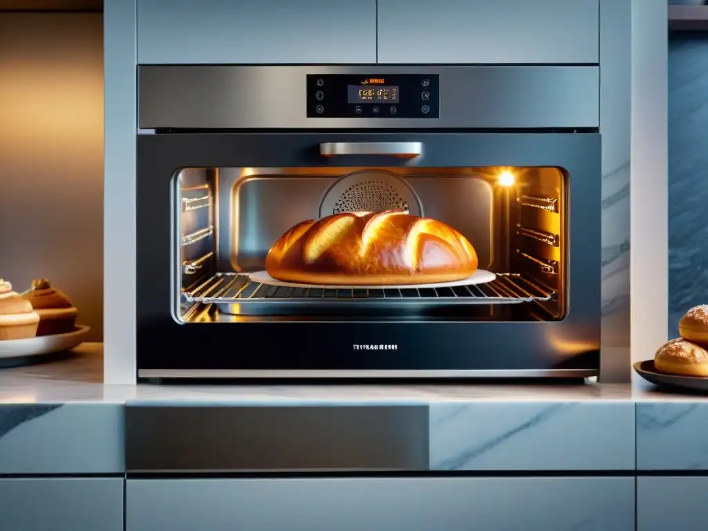 Un horno de última generación en una cocina moderna con repostería exquisita y tecnología avanzada