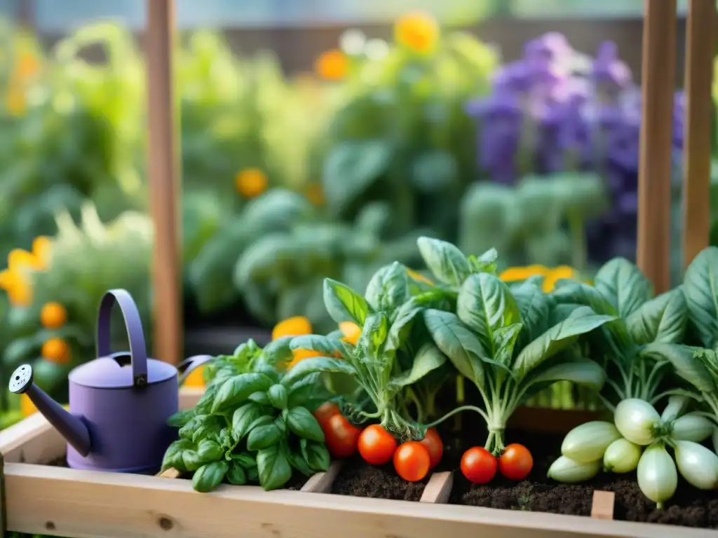 Un huerto gourmet vibrante y exclusivo con hortalizas y hierbas coloridas