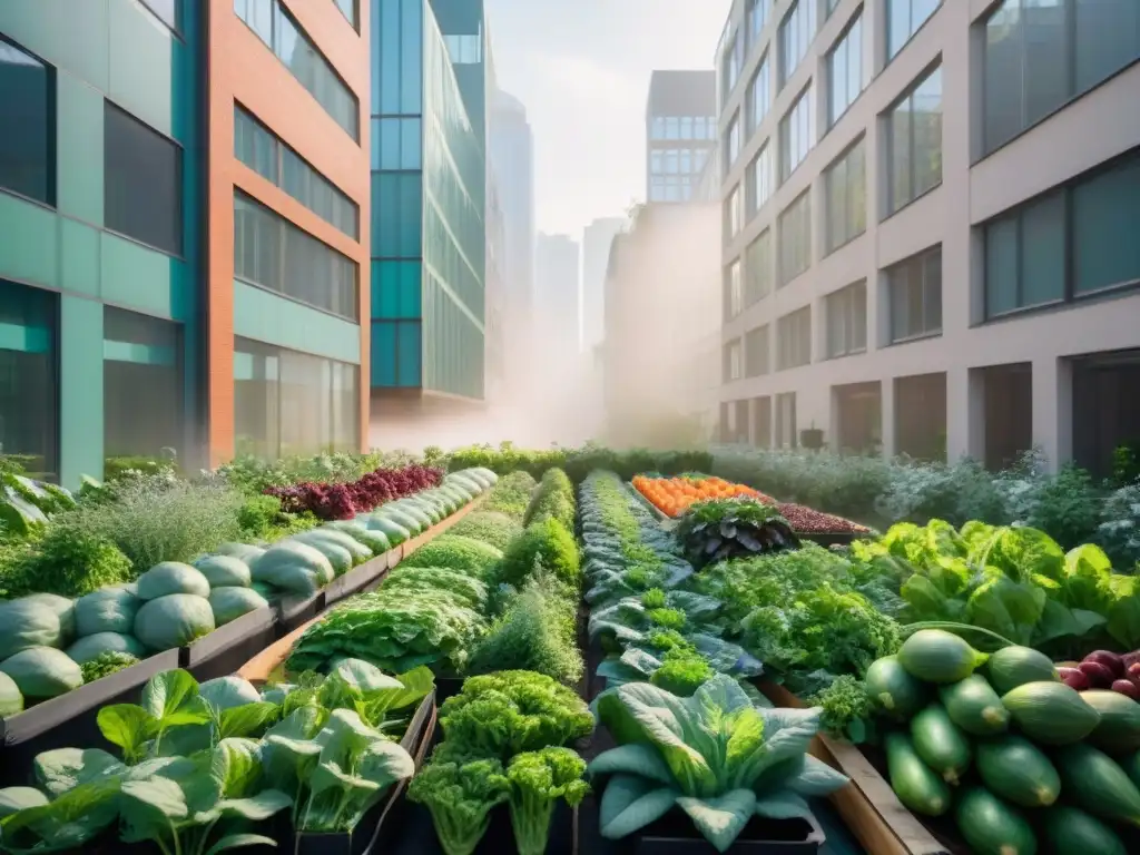 Huertos urbanos revolucionan la gastronomía en la ciudad con jardines llenos de verduras y hierbas coloridas