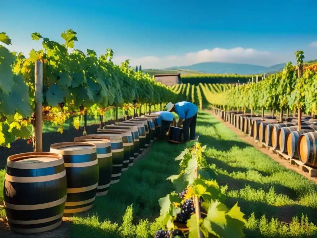 Un idílico viñedo italiano durante la producción de vinagre balsámico, en un día soleado