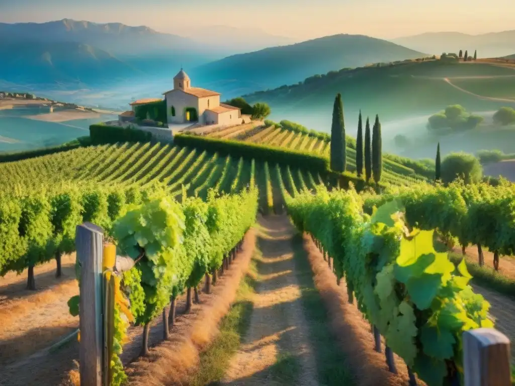 Imagen detallada de un amanecer sereno sobre viñedos en Provence