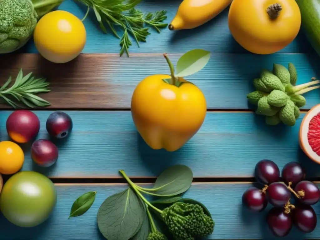 Impacto de paleta de colores en fotografía de alimentos: un festín vibrante y fresco en una mesa rústica