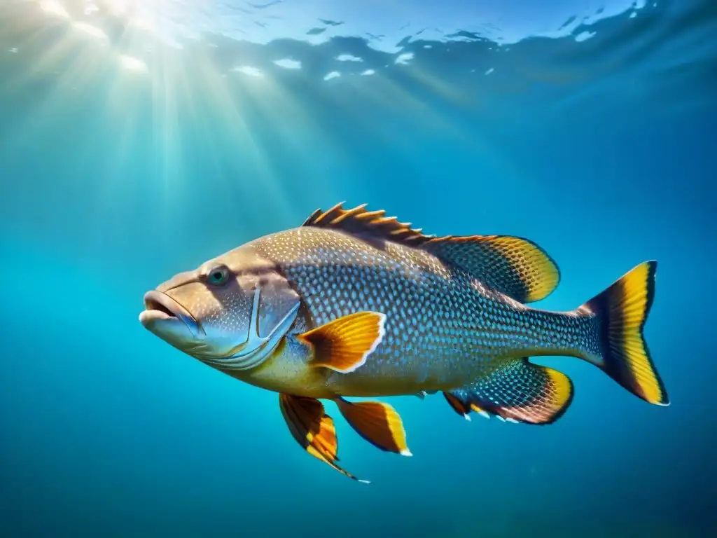 Imponente mero: gigante gentil del océano destaca con sus colores vibrantes en aguas claras y soleadas