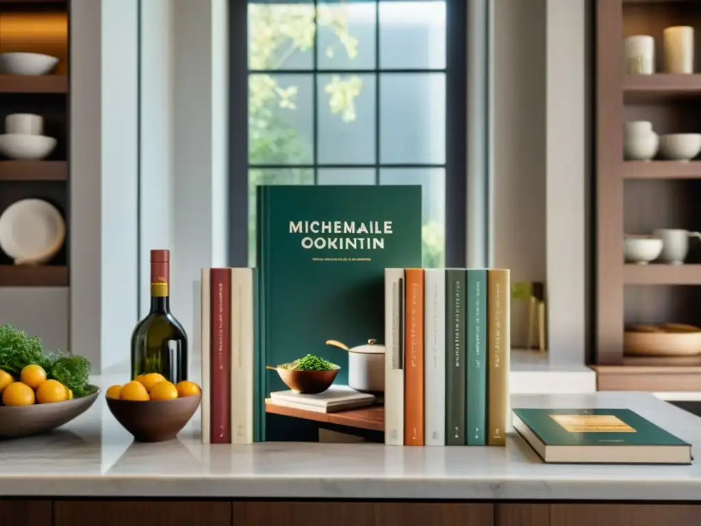 Impresionante cocina moderna con libros de chefs estelares