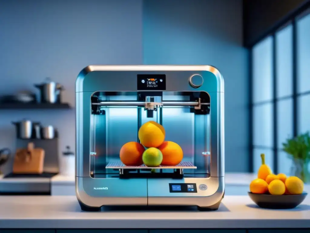 Una impresionante impresión 3D en gastronomía: una impresora de alimentos de alta tecnología en acción en una cocina moderna y elegante