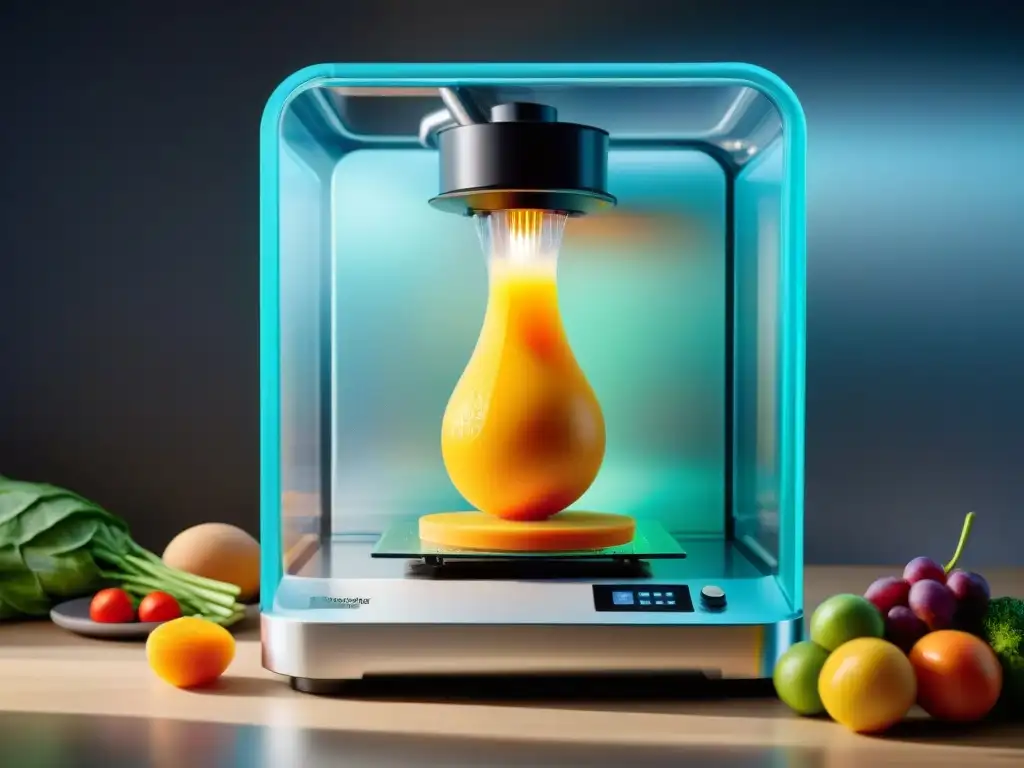 Una impresionante impresora 3D de alimentos en acción, creando una deliciosa comida personalizada