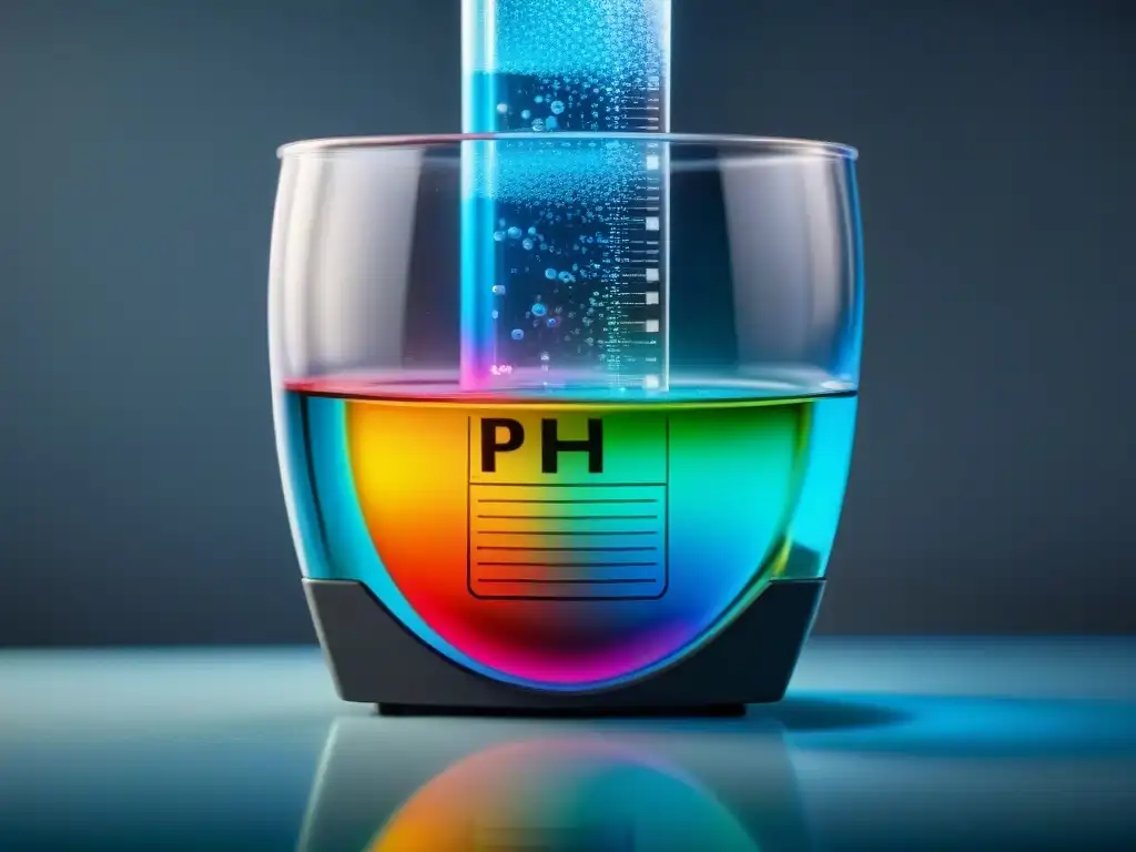 El impresionante poder del pH en la cocina, reflejado en un detallado medidor sumergido en líquido vibrante y burbujeante