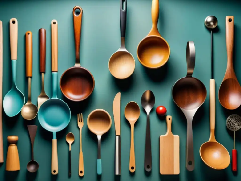 Una impresionante evolución de utensilios de cocina de diferentes culturas, representando su influencia cultural en un arreglo armonioso