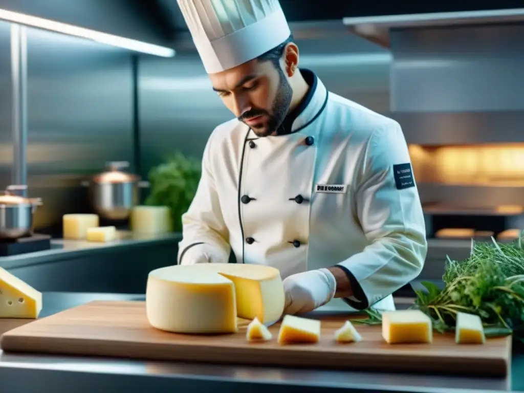 Increíble cocina futurista con quesos impresos en 3D gourmet y utensilios de vanguardia