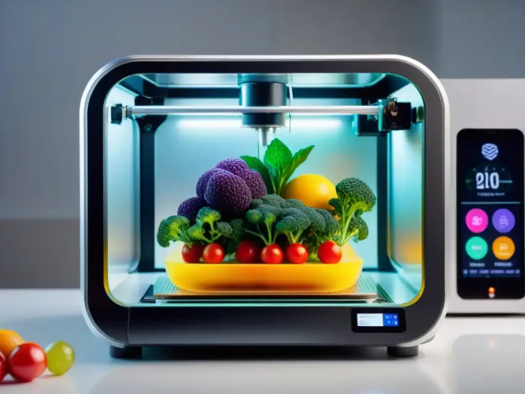 Increíble vista de alimentos impresos en 3D nutrición