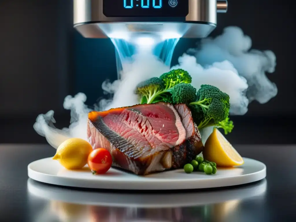 Transformación de ingredientes gourmet a temperatura precisa en máquina sous vide