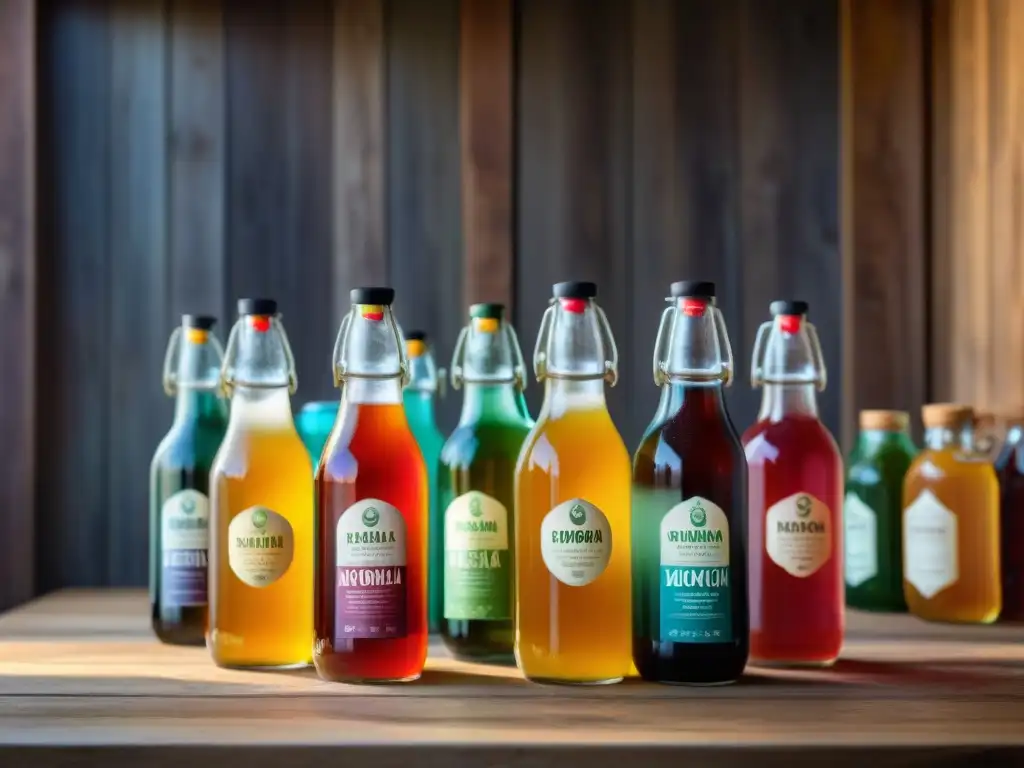 Descubre la introducción fascinante al mundo Kombucha a través de una vibrante variedad de botellas de kombucha coloridas y detalladas