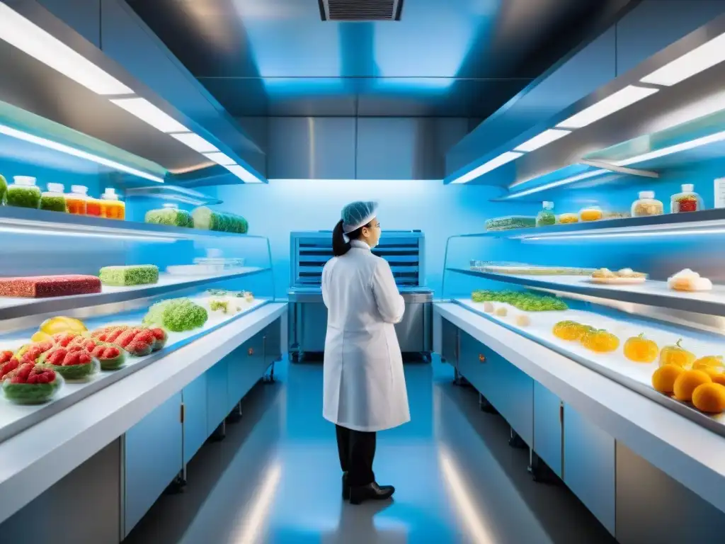 Un laboratorio de conservación de alimentos avanzada gourmet con tecnología de punta y científicos expertos en acción