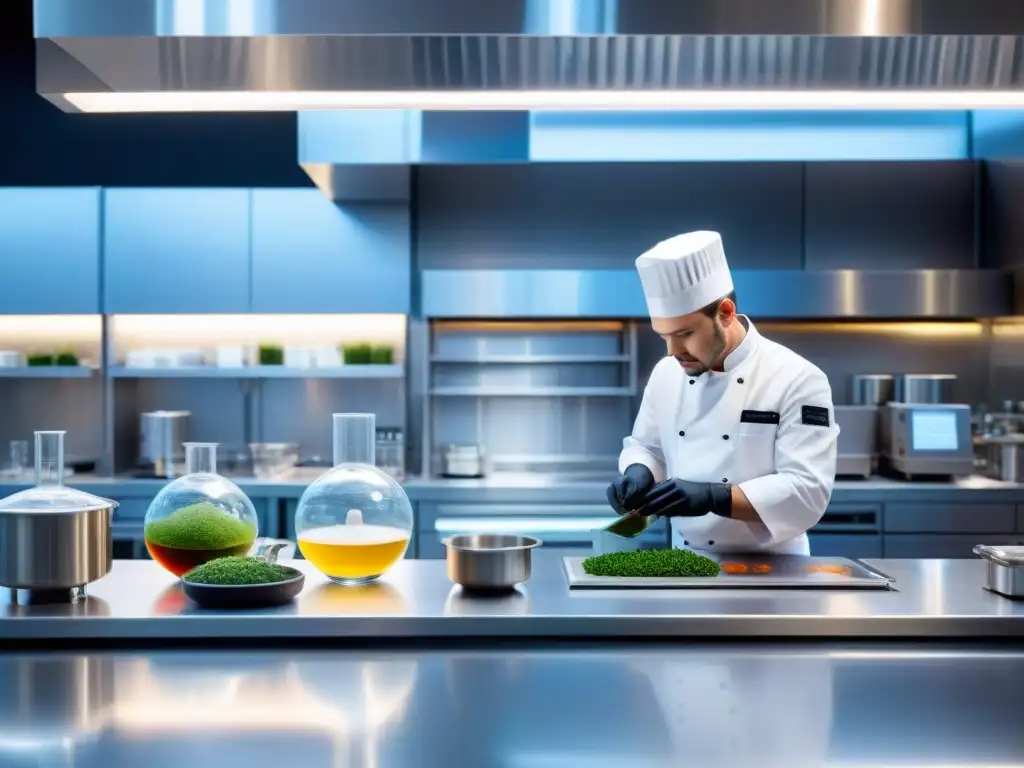 Un laboratorio de cocina de vanguardia en gastronomía molecular con ingredientes exóticos