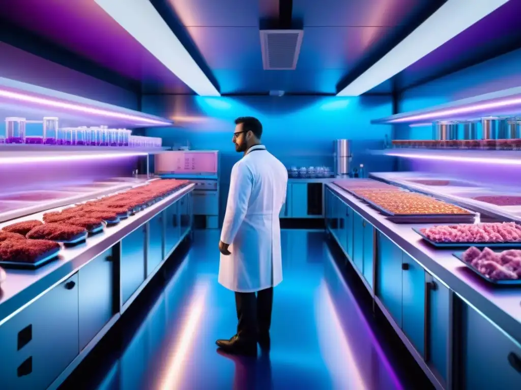 Un laboratorio futurista donde científicos cultivan carne en petri