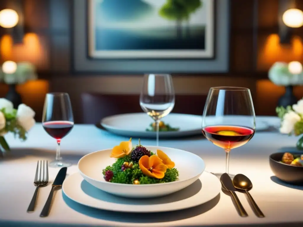 Un lujoso maridaje de vino y comida en un elegante restaurante