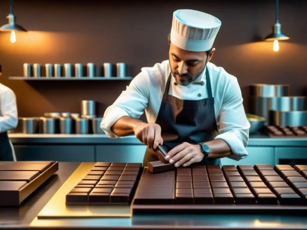 Un maestro chocolatero crea con pasión un exquisito chocolate artesanal de alta calidad