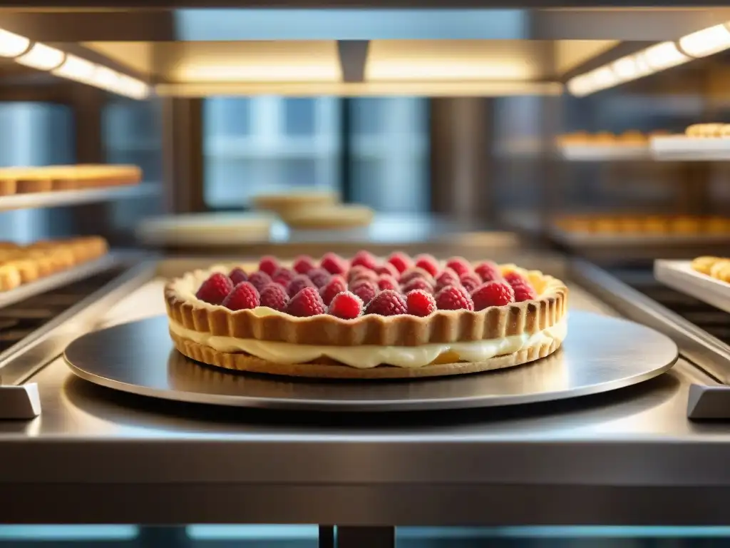 Un maestro pastelero elabora con detalle una Linzer Torte en una panadería austriaca histórica, iluminada por el sol