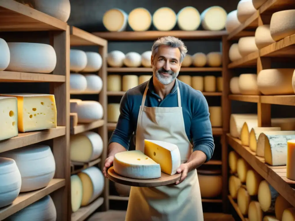 Un maestro quesero artesanal crea quesos deliciosos en una bodega tradicional