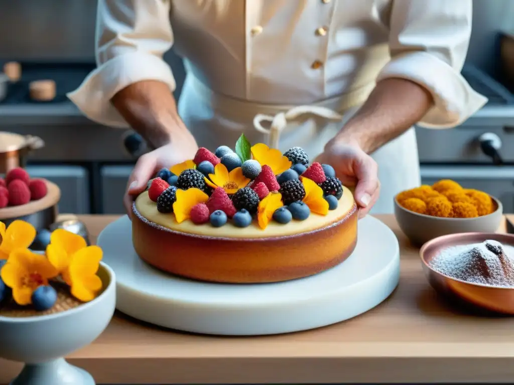 Un maestro repostero crea exquisiteces orgánicas en una cocina bañada por el sol