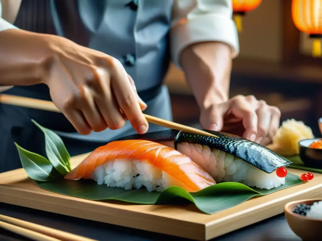 Un maestro sushi japonés crea con precisión nigiri sushi