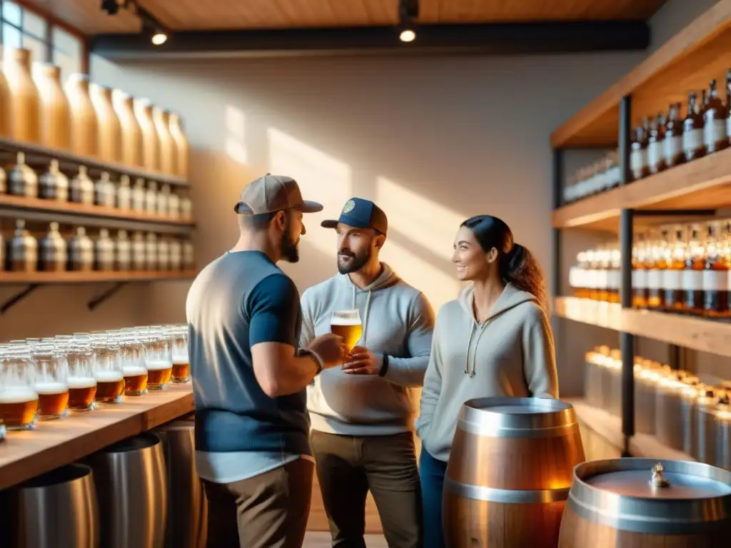 Maestros Cerveceros Independientes detrás escena: Apasionada discusión sobre técnicas y ingredientes en cervecera acogedora y tenue