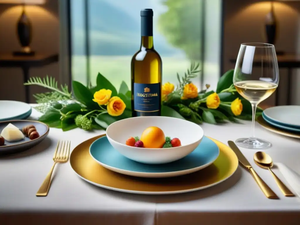 Maridaje perfecto comida vinos en mesa elegante con exquisita decoración y platos gourmet